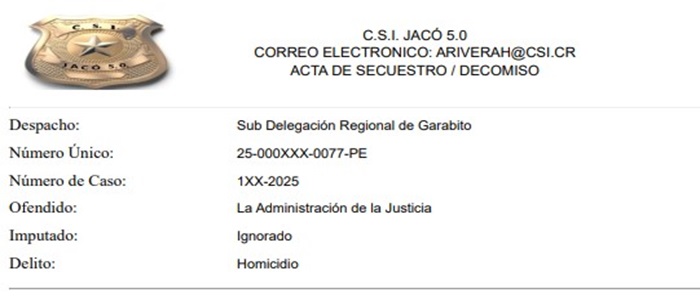 C.S.I. Jaco 5.0 Acta de Decomiso